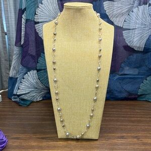 New York & Company Silver Tone Station Ball Chain Necklace with Crystal Accents